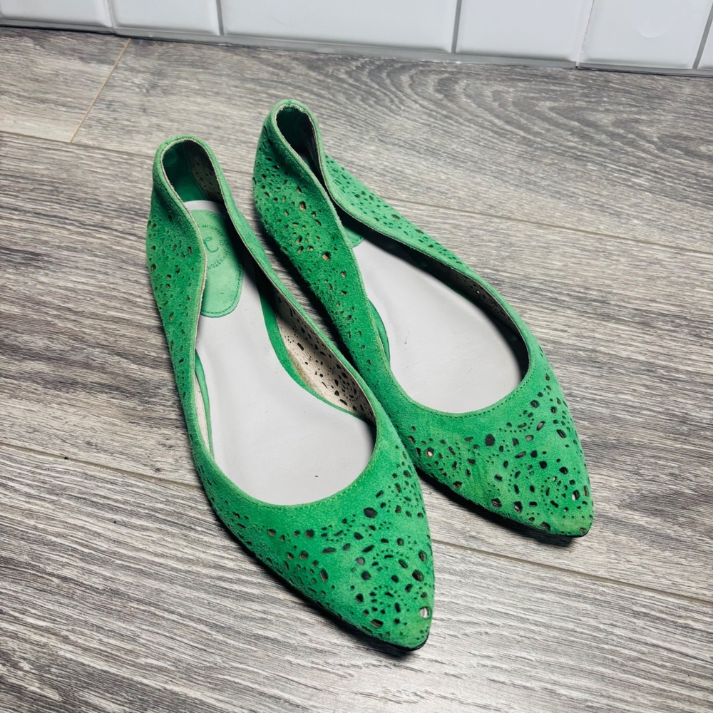 Johnston & Murphy Green Tami Laser‎ Cut Pointed Ballet Flat Women's 6M - Picture 2 of 11